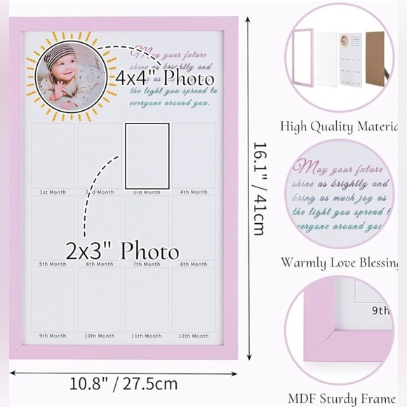 NEW Frame for Baby 1st Birthday: First Birthday Decorative Picture Frame Pink - Picture 2 of 8